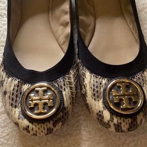 TORY BURCH, leather snake skin brown print